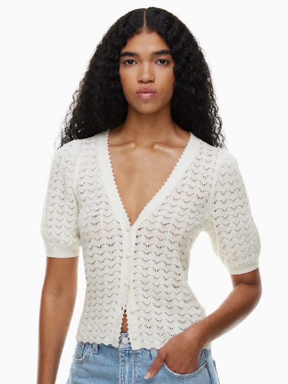 Wilfred Fika White Openwork Puff Sleeve Cardigan